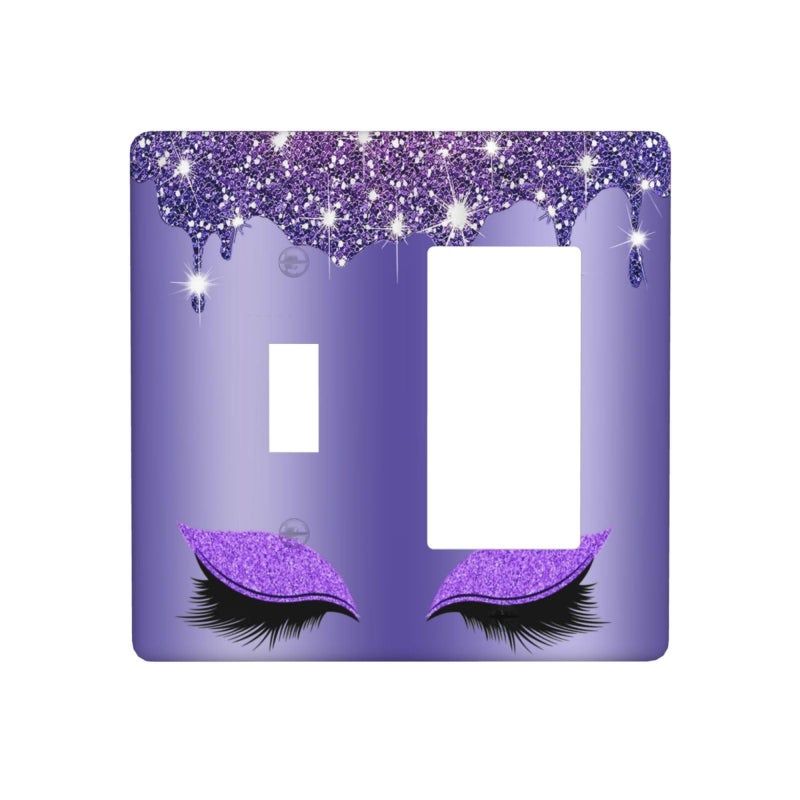 Spshian Shiny Diamond Pretty Purple Eye 2 Gang Combination Light Switch Cover Decorative Toggle Rocker Wall Plate For Home Kitchen Bedroom Living Room Bathroom Decor - Image 1